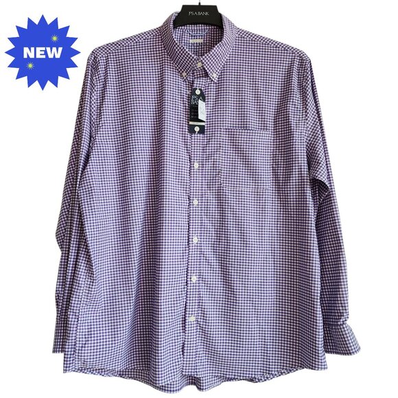 XXL Purple Shirt Mens Jos A Bank Gingham Check Traveler Stretch New Tailored Nwt - Picture 1 of 17